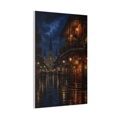 Rainy French Quarter Night Scene Wall Art & Canvas Print