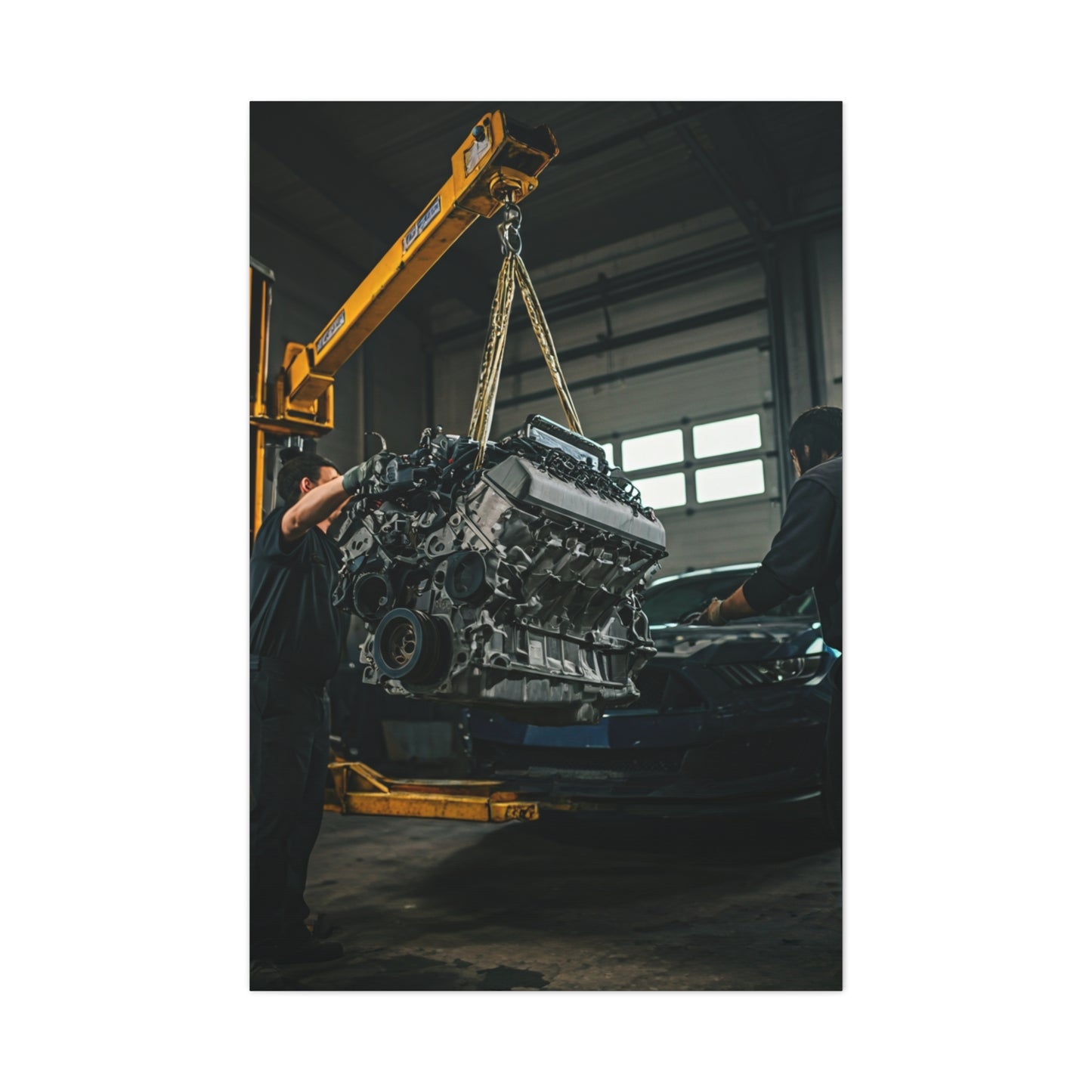 Ford Mustang Shelby GT350 Engine Installation Scene Wall Art & Canvas Prints