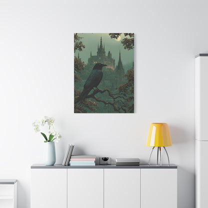 Raven Before Gothic Castle Wall Art & Canvas Print