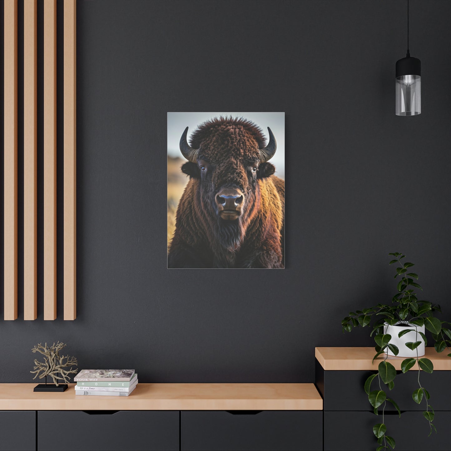 Symmetrical American Bison Portrait with Overcast Lighting Wall Art & Canvas Print