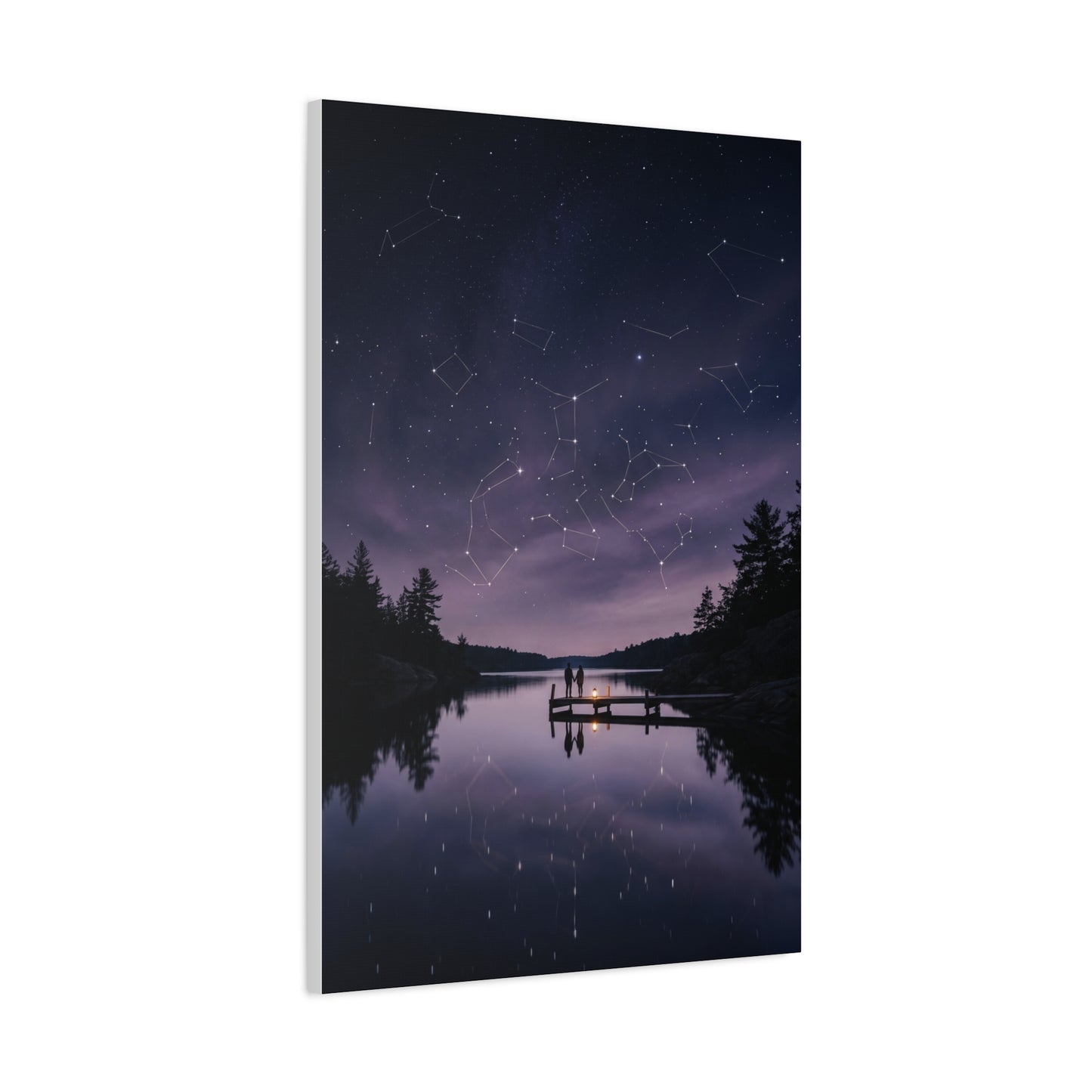 Starlit Reflection Lovers Minimal Scene Wall Art & Canvas Print