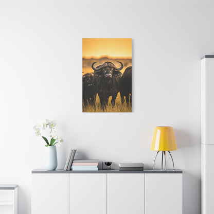 Buffalo Herd in Golden African Sunset Wall Art & Canvas Print