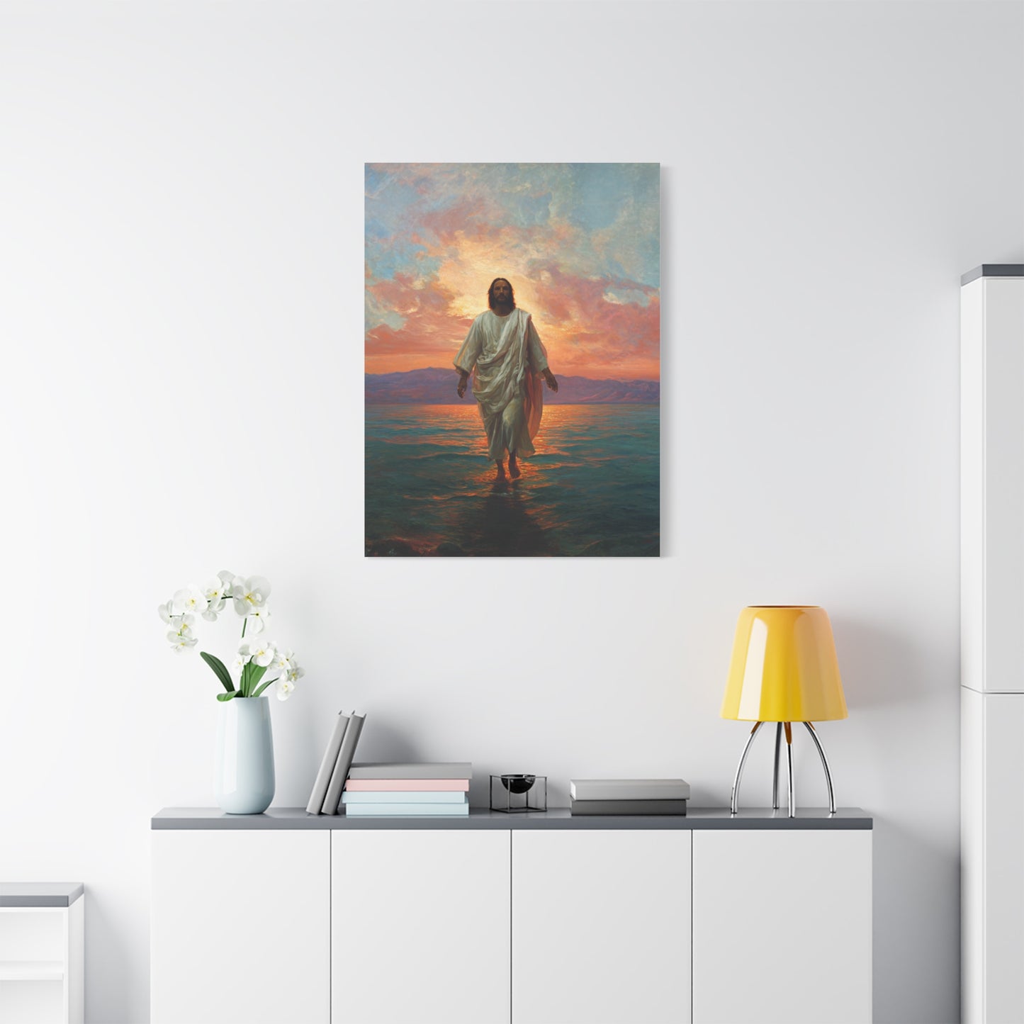 Jesus Walking on the Sea at Sunset Wall Art & Canvas Print