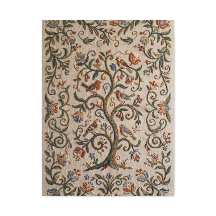 Folk Art Botanical Tree Embroidery Panel Wall Art & Canvas Print