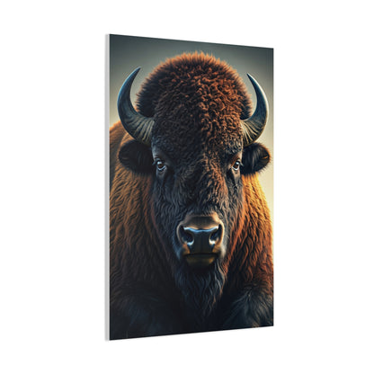 Classic Frontal American Bison Portrait with Soft Neutral Backdrop Wall Art & Canvas Print