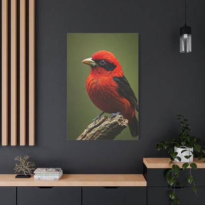 Scarlet Tanager Perched on Forest Branch Wall Art & Canvas Print