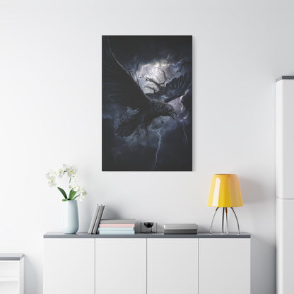 Raven Flying Through Storm Lightning Wall Art & Canvas Print