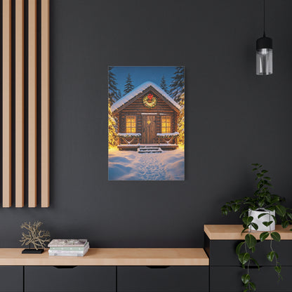 Cozy Snowy Christmas Cabin Among Pine Trees Wall Art & Canvas Print