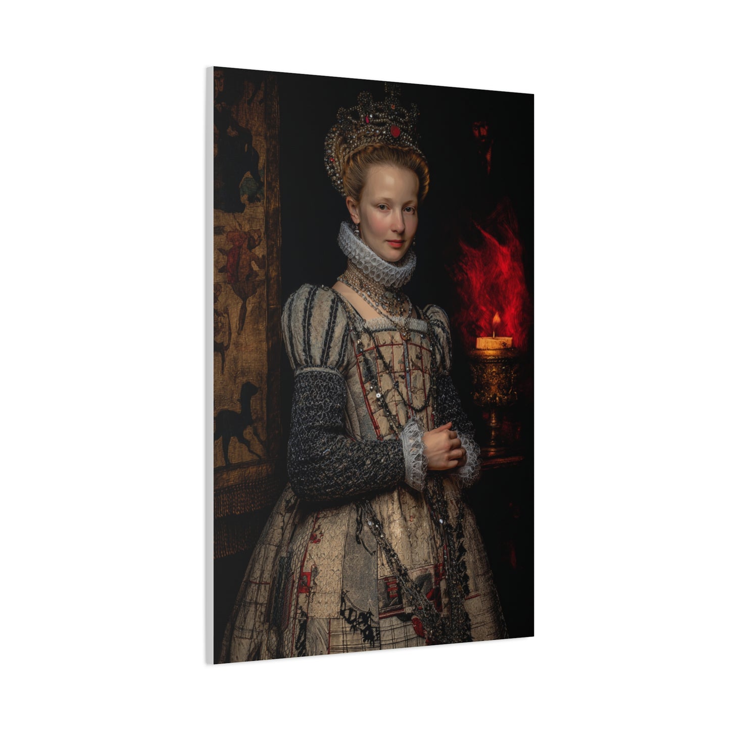 Renaissance Queen in Candlelit Court Portrait Wall Art & Canvas Print