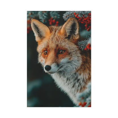 Winter Berry Fox Portrait Wall Art & Canvas Print