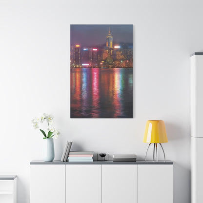 Hong Kong Skyline Rainy Neon Reflections Wall Art & Canvas Print