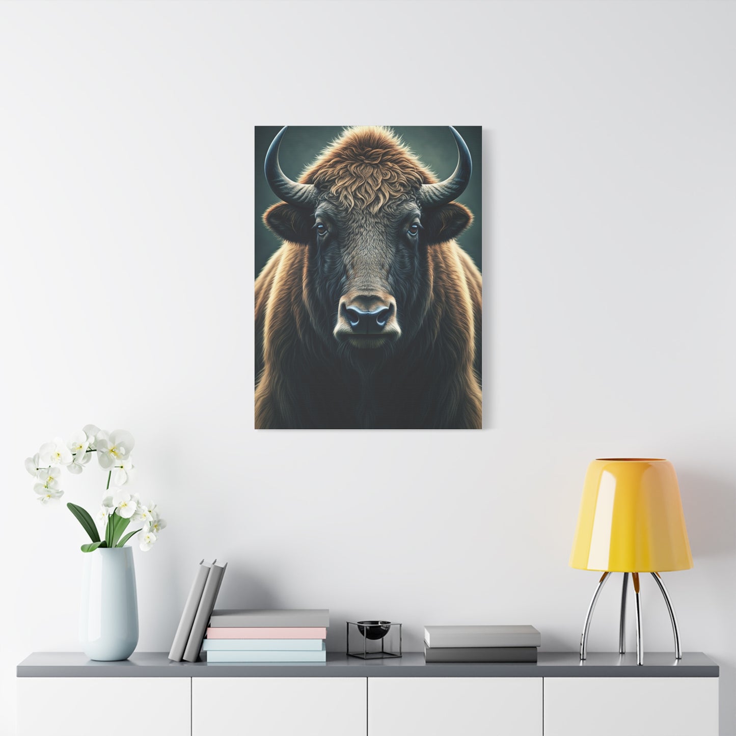American Bison Frontal Portrait with Dramatic Overcast Lighting Wall Art & Canvas Print
