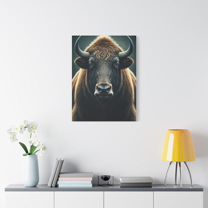 American Bison Frontal Portrait with Dramatic Overcast Lighting Wall Art & Canvas Print