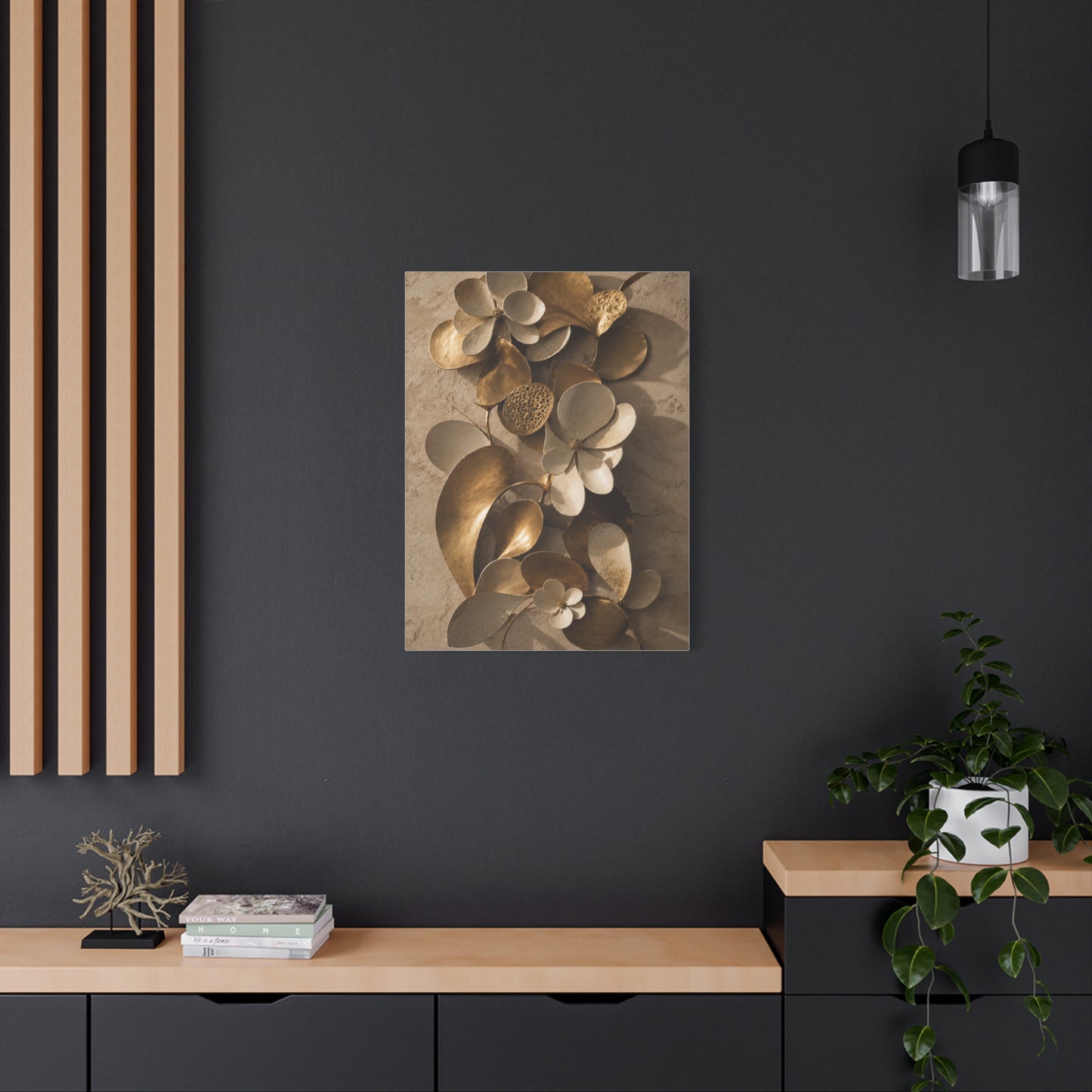 Brass and Ceramic Floral Relief Wall Art & Canvas Print