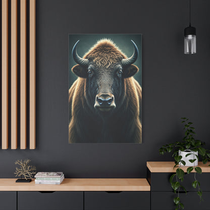 American Bison Frontal Portrait with Dramatic Overcast Lighting Wall Art & Canvas Print