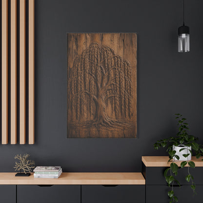 Carved Willow Tree Wooden Relief Trees Wall Art & Canvas Print