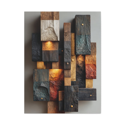 Sculptural Wood Panel Assemblage Wall Art & Canvas Print
