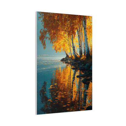 Golden Birch Autumn Lake Reflection Wall Art & Canvas Print
