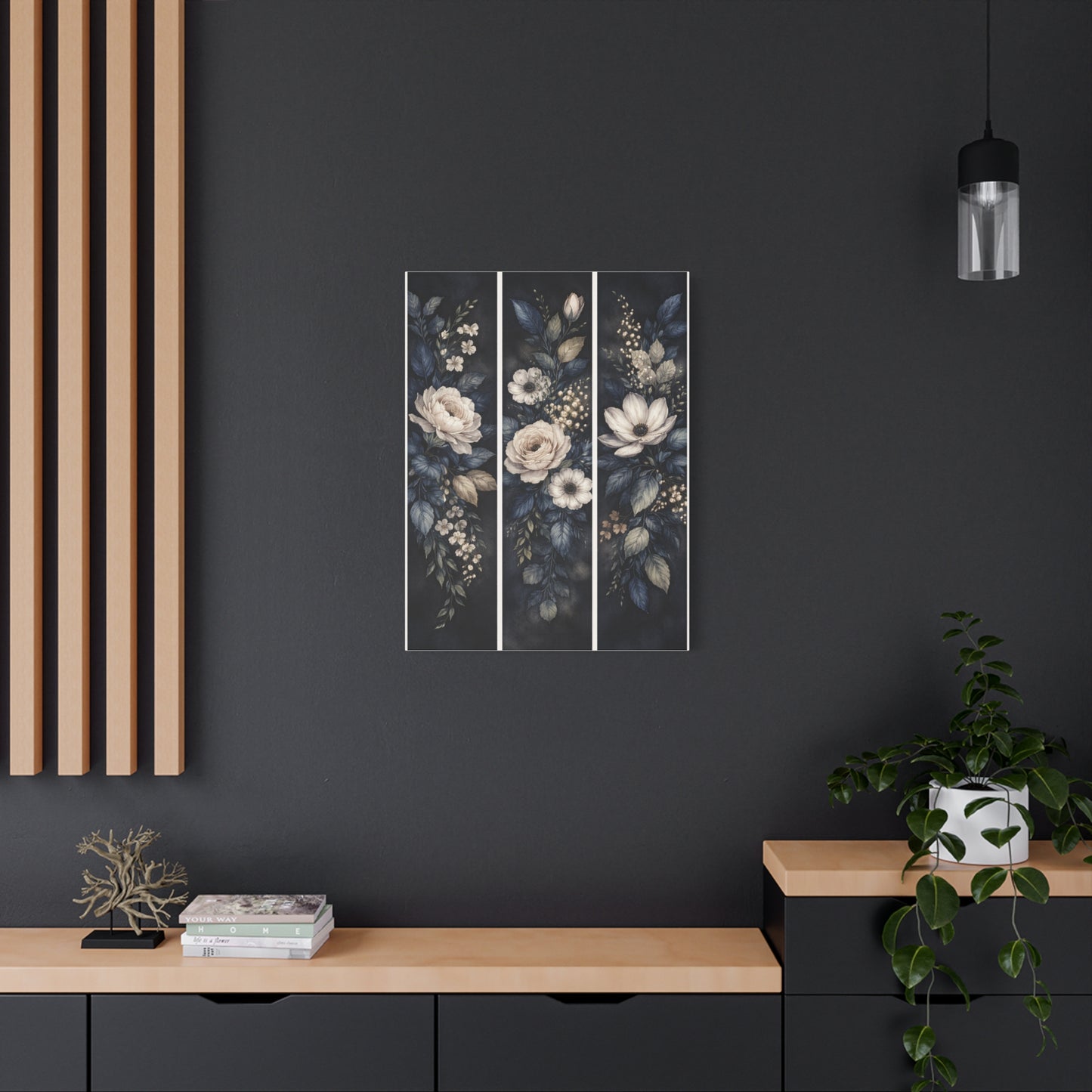 Navy Botanical Floral Triptych Wall Art & Canvas Print