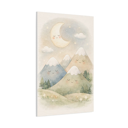 Moon & Sleepy Mountains Nursery Wall Art & Canvas Print