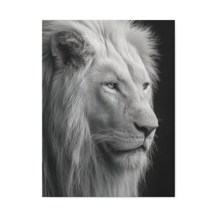 White Lion Monochrome Close Portrait Wall Art & Canvas Print