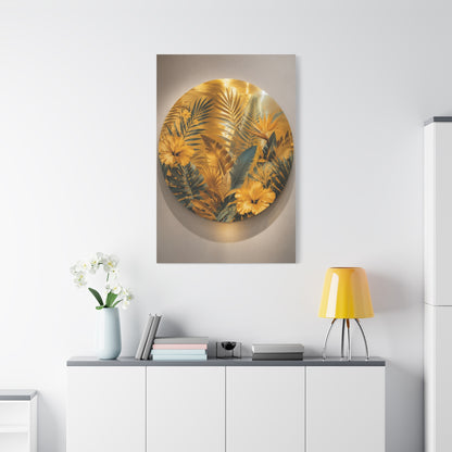 Golden Tropical Botanical Disc Composition Wall Art & Canvas Print