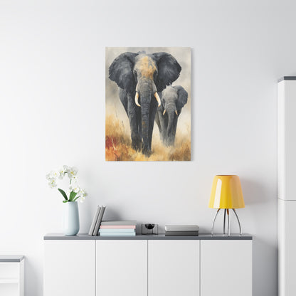Mother and Calf Elephant Watercolor Wall Art & Canvas Print