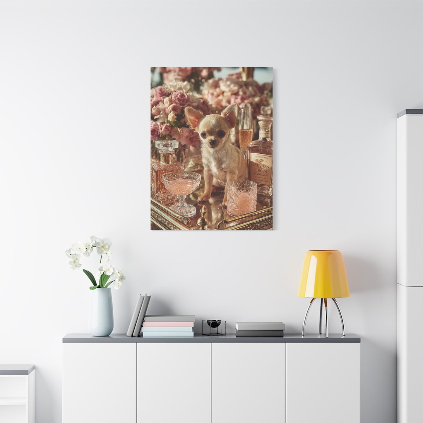 Chihuahua Champagne Bar Cart Wall Art & Canvas Print