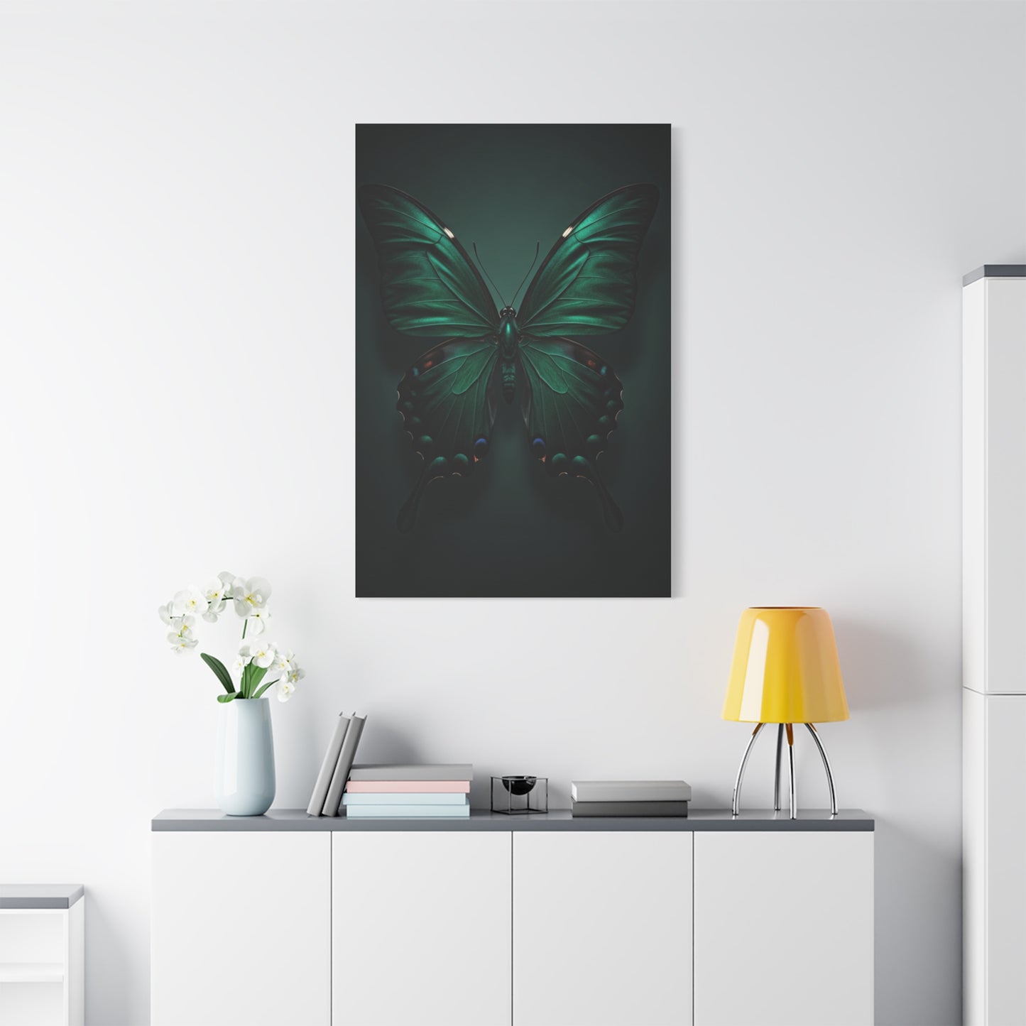 Symmetrical Emerald Butterfly Portrait Wall Art & Canvas Prints