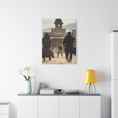 Frontier Gunfight in the Western Street Wall Art & Canvas Print
