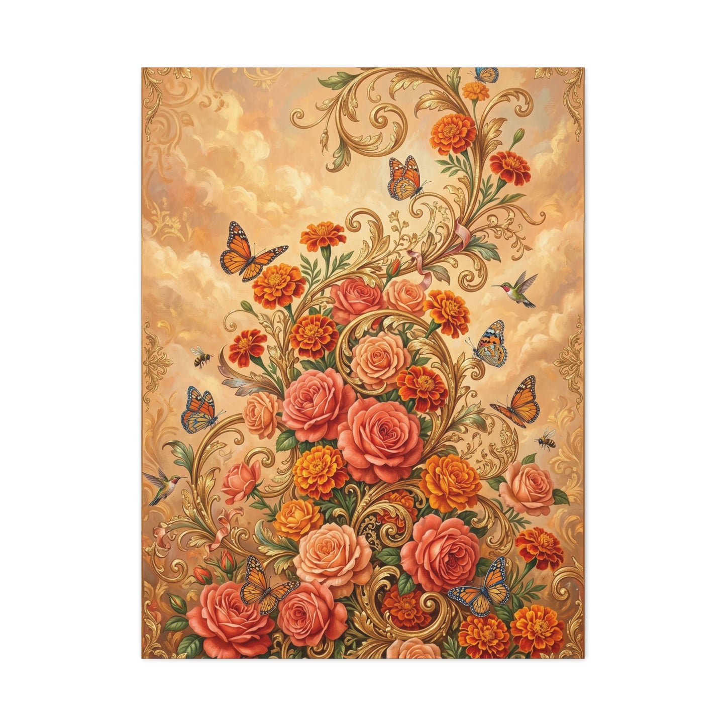 Rococo Orange Floral Fantasy Wall Art & Canvas Print
