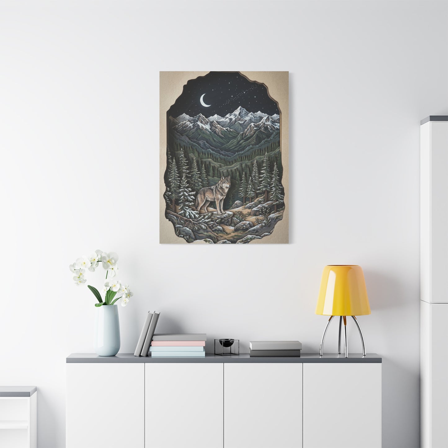 Night Forest Wolf Framed Relief Landscape Wall Art & Canvas Print