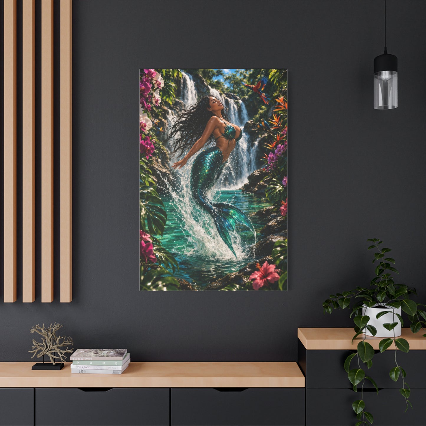 Tropical Waterfall Mermaid Escape Wall Art & Canvas Print