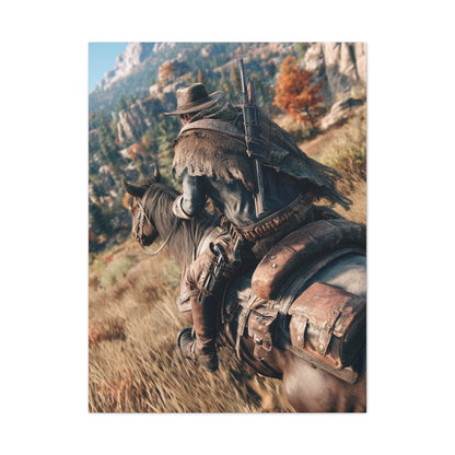 Cowboy Riding Through Mountain Canyon Wall Art & Canvas Print