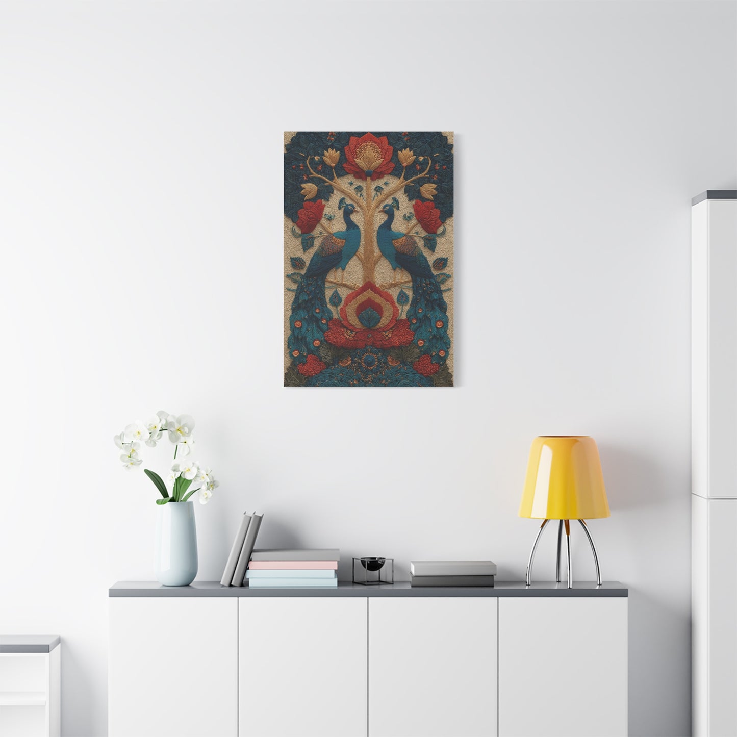 Folk Peacock Tree of Life Wall Art & Canvas Print