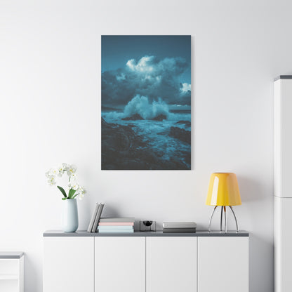 Storm Waves Crashing Against Rugged Coastal Rocks Wall Art & Canvas Print