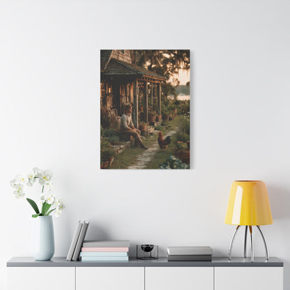 Farmhouse Porch Rooster Scene Wall Art & Canvas Print