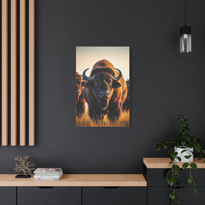 Bison Herd Leader in Golden Field Wall Art & Canvas Print