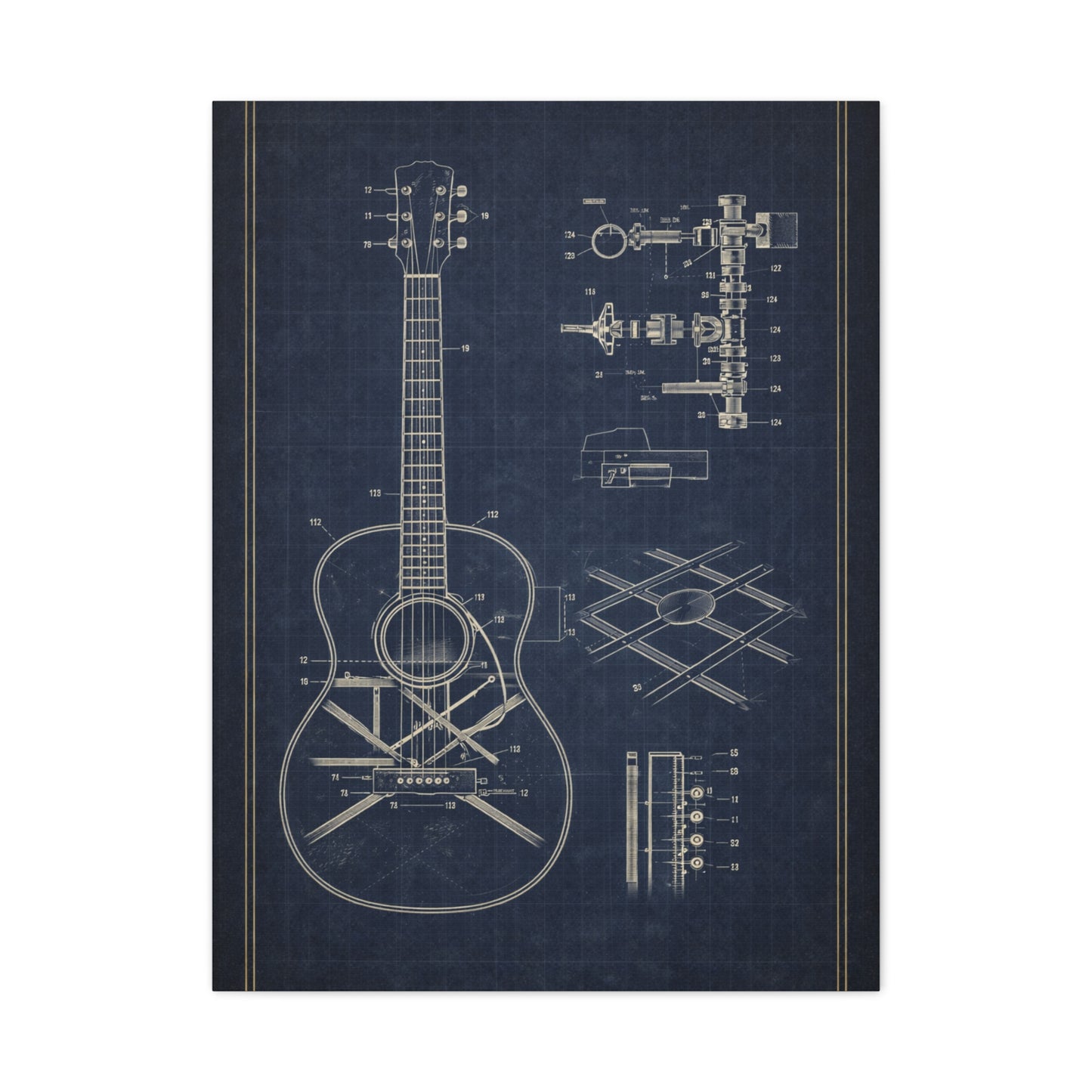 Acoustic Guitar Blueprint Study Wall Art & Canvas Print