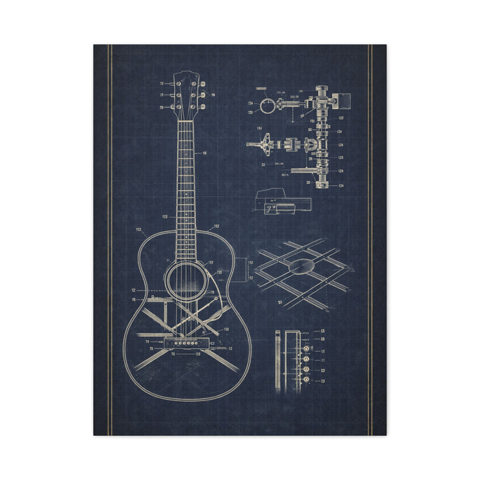 Acoustic Guitar Blueprint Study Wall Art & Canvas Print