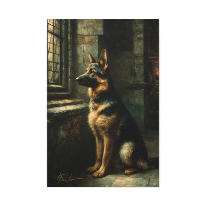 German Shepherd by Window Wall Art & Canvas Print