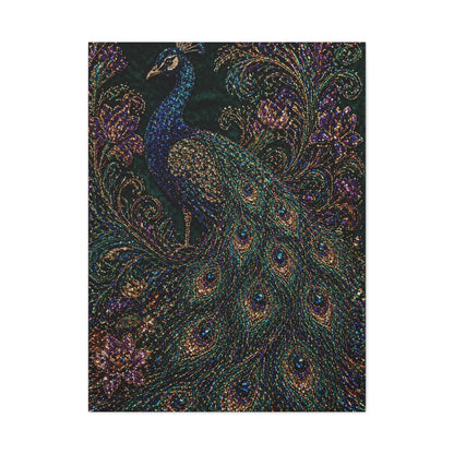 Beaded Textile Peacock Couture Wall Art & Canvas Print