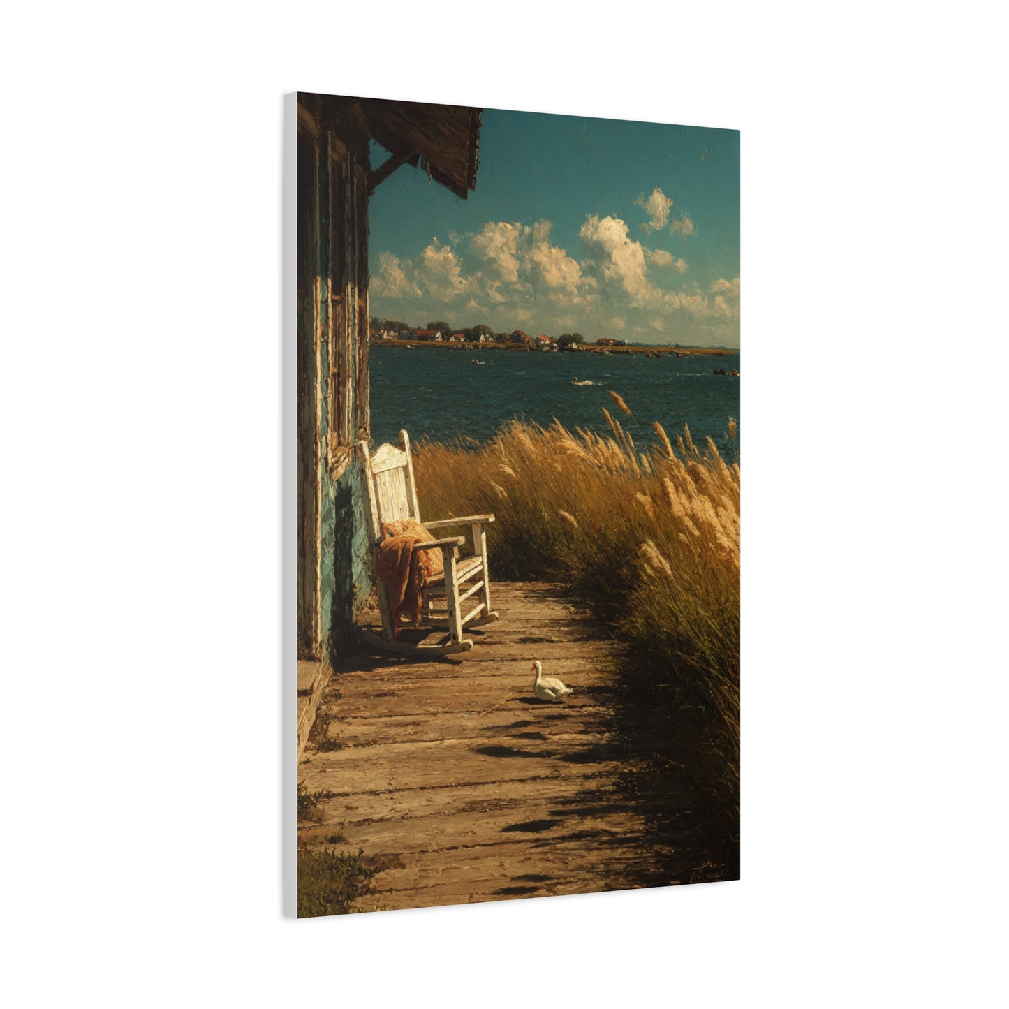 Farmhouse Lakeside Porch Scene Wall Art & Canvas Print