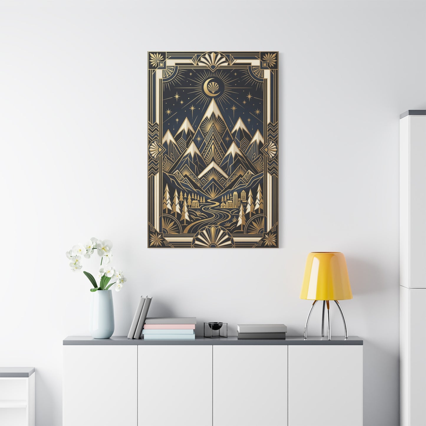Art Deco Golden Alpine Skyline Wall Art & Canvas Print