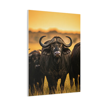 Buffalo Herd in Golden African Sunset Wall Art & Canvas Print
