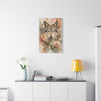 Boho Floral Wolf Portrait Blush Composition Wall Art & Canvas Print