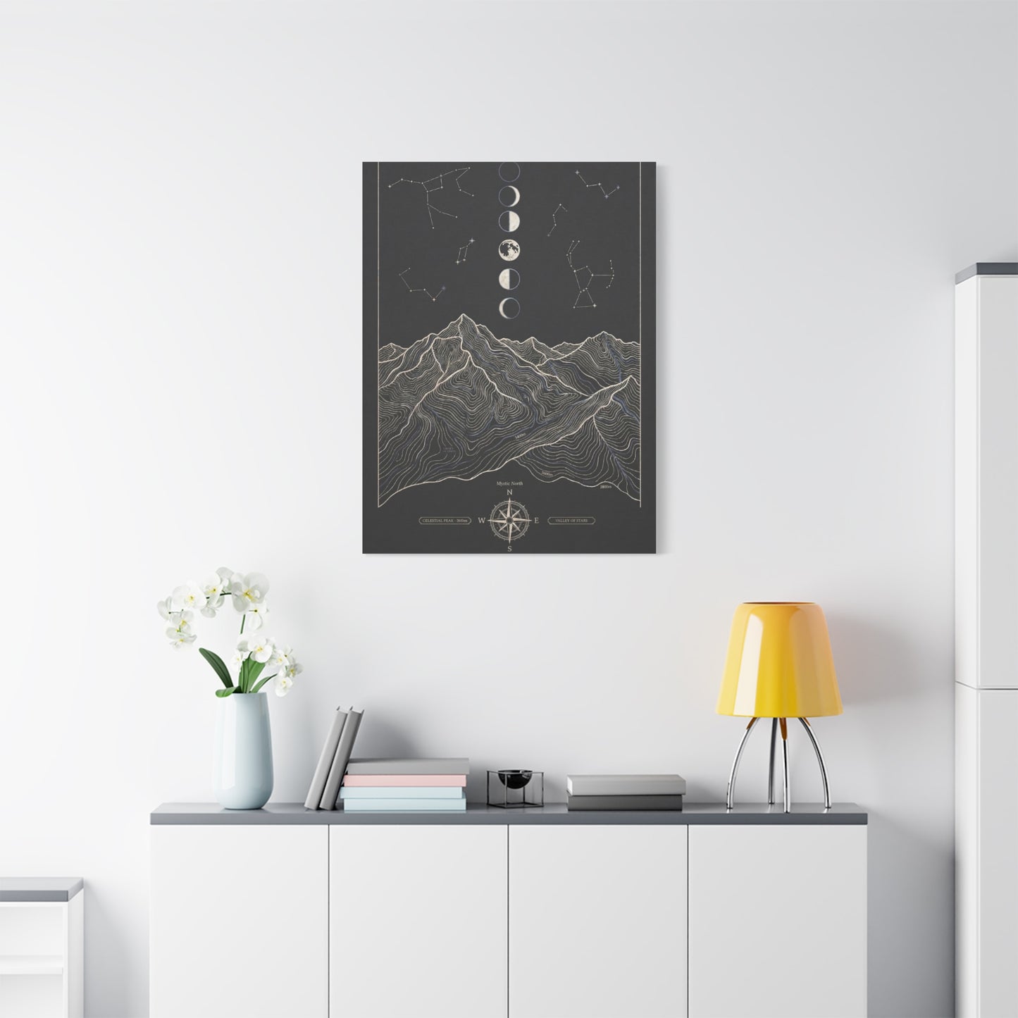 Celestial Topographic Map & Moon Phases Wall Art & Canvas Print