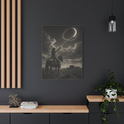 Cowgirl Moon Lasso Silhouette Scene Wall Art & Canvas Print