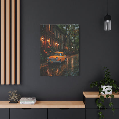 Rainy Autumn Brownstone Street Wall Art & Canvas Print