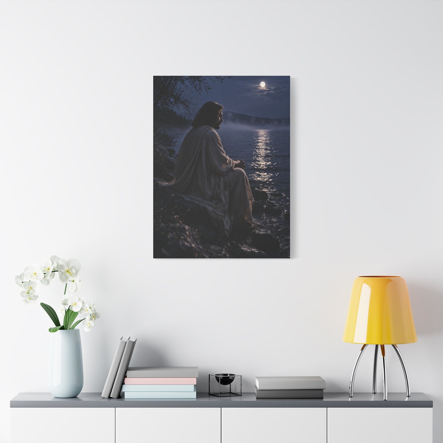 Jesus by the Water Moonlight Reflection Wall Art & Canvas Print